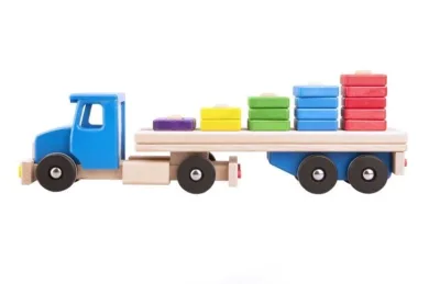 Camion albastru cu semiremorca si blocuri din lemn 52 cm