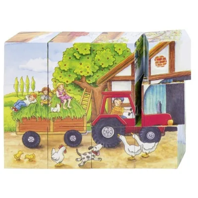 Puzzle din cuburi cu anotimpuri și fermă