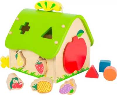 Casuta pentru sortat din lemn, cu forme fructe