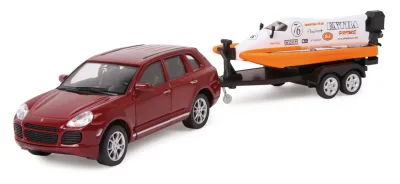 Masinuta Porsche Cayenne cu remorca si barca de viteza