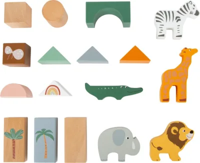 Set piese din lemn, Cuburi constructie Safari
